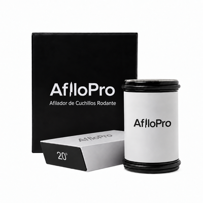 Afilador de cuchillos AfiloPro blanco junto a su caja