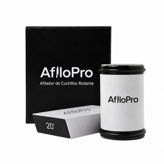 Afilador de cuchillos AfiloPro blanco junto a su caja